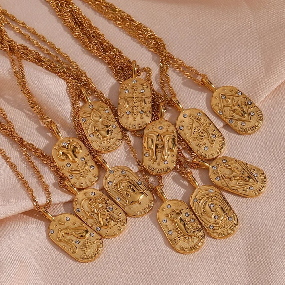 Libra Zodiac 18K Gold Pendant Necklace - Picture 6 of 7